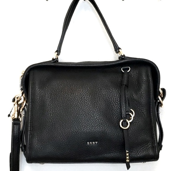 Dkny Handbags - REDUCED - DKNY Marcy Black Medium Pebble Leather Crossbody Satchel NWT